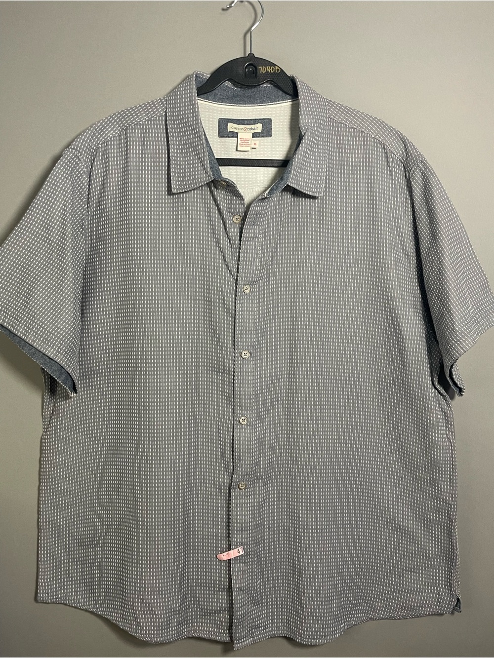 Carbon2Cobalt Gray White Geometric Print Short Sleeve Button Front Shirt XL